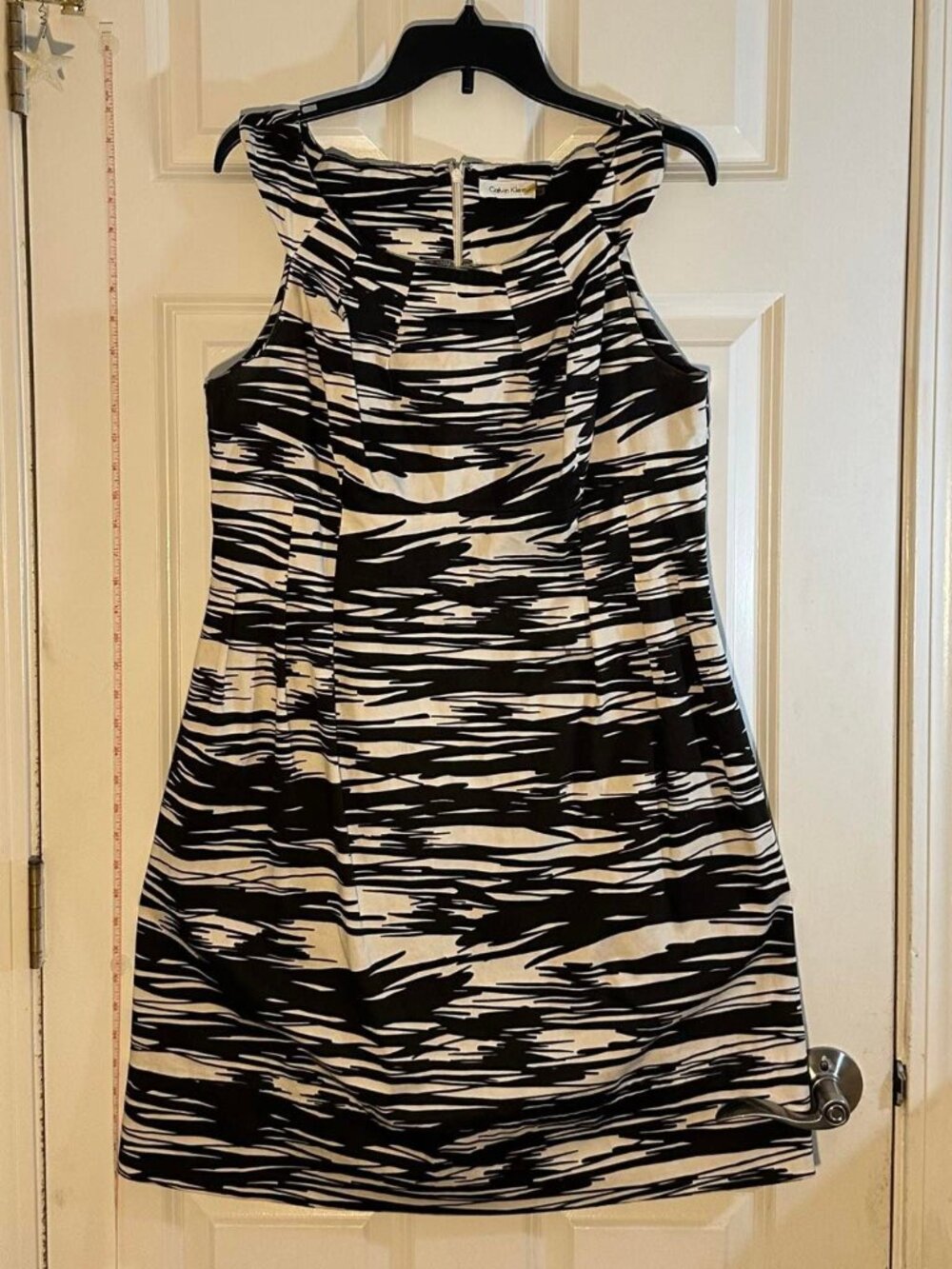 Calvin Klein Black White Abstract Brushstroke Print Sheath Dress Sleeveless 14